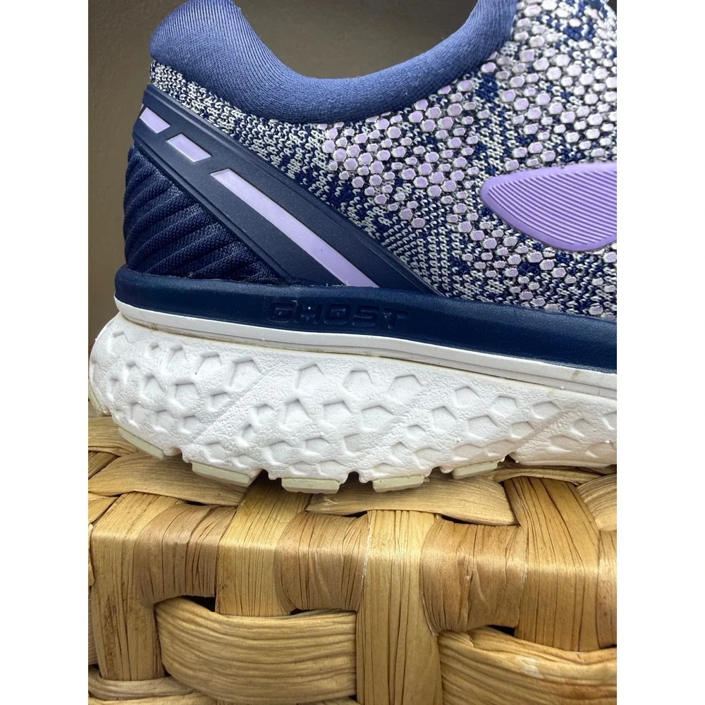Brooks Ghost 11 Running Shoes Women 9.5 Navy Purple Knit Neutral Cushion 120277
